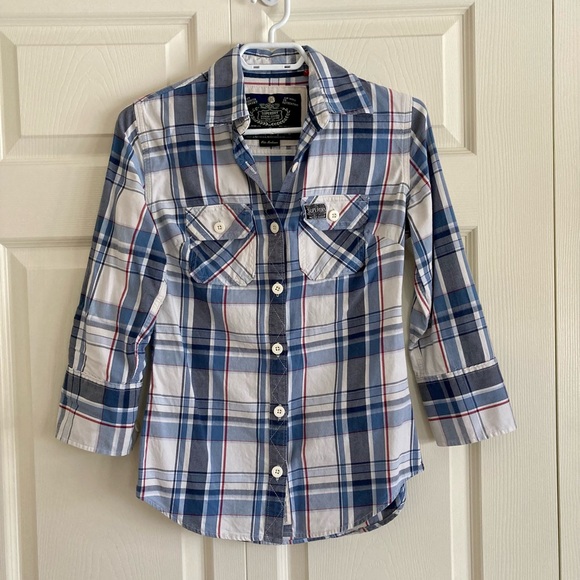 Superdry 3/4 sleeve plaid buttondown shirt - Picture 1 of 3